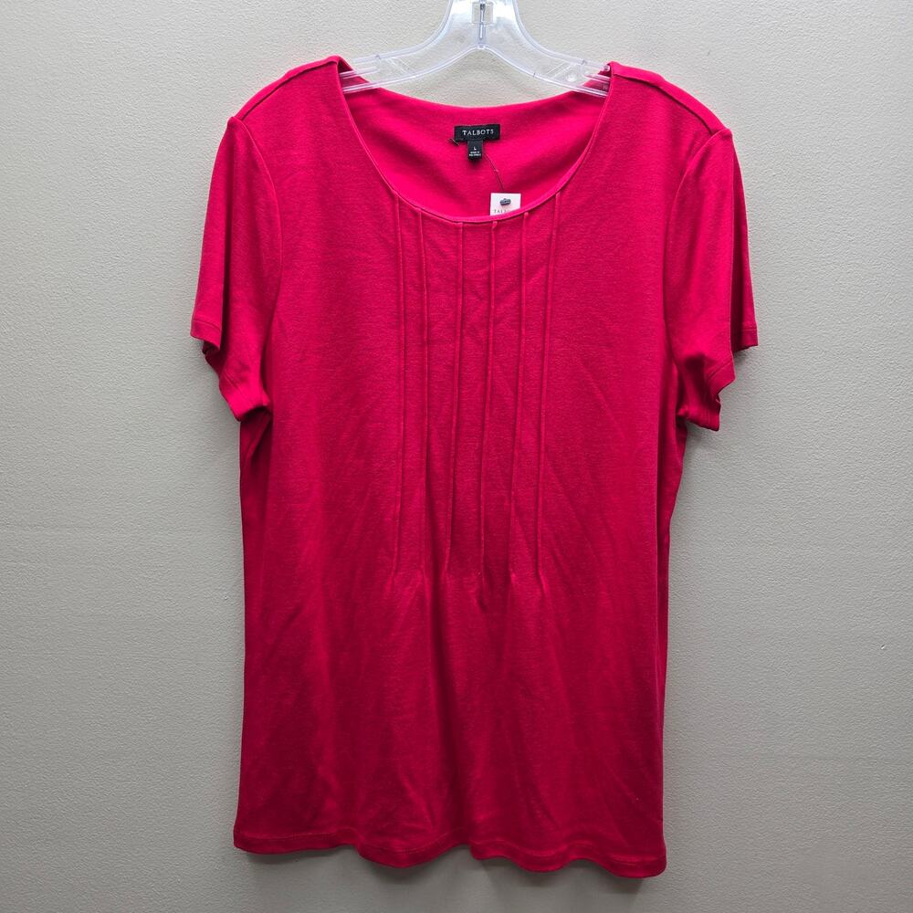Talbots NWT Blouse Top Size Large Short Sleeve Timeless Career Wear Preppy Red